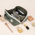 Prite Travel Cosmetic Bag Makeup Organizer Bag For Women Large Capacity Waterproof PU Leather Toiletry Bag with Handle and Clear Divider(Green Flower)