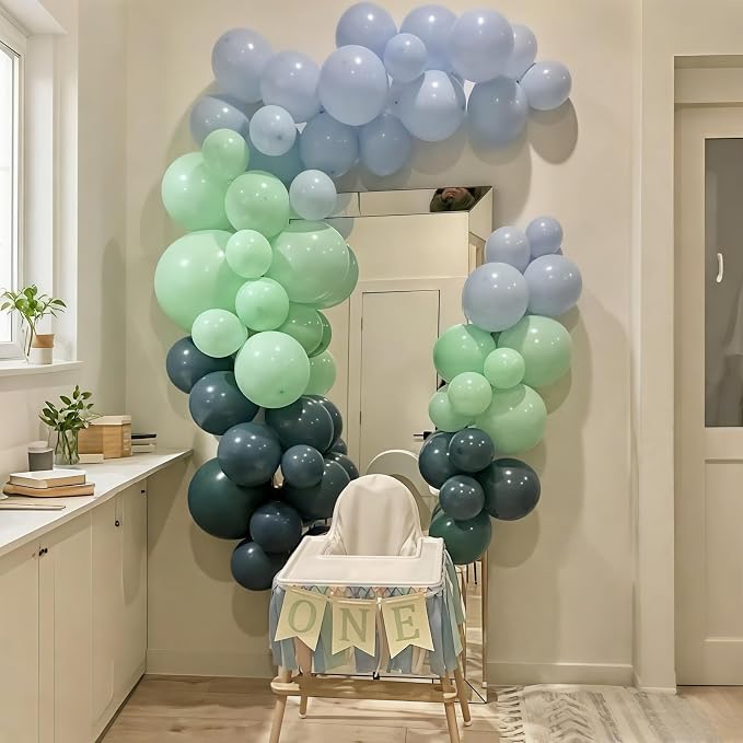 Dusty Slate Blue and Green Garland Balloon Arch Kit - Image 4