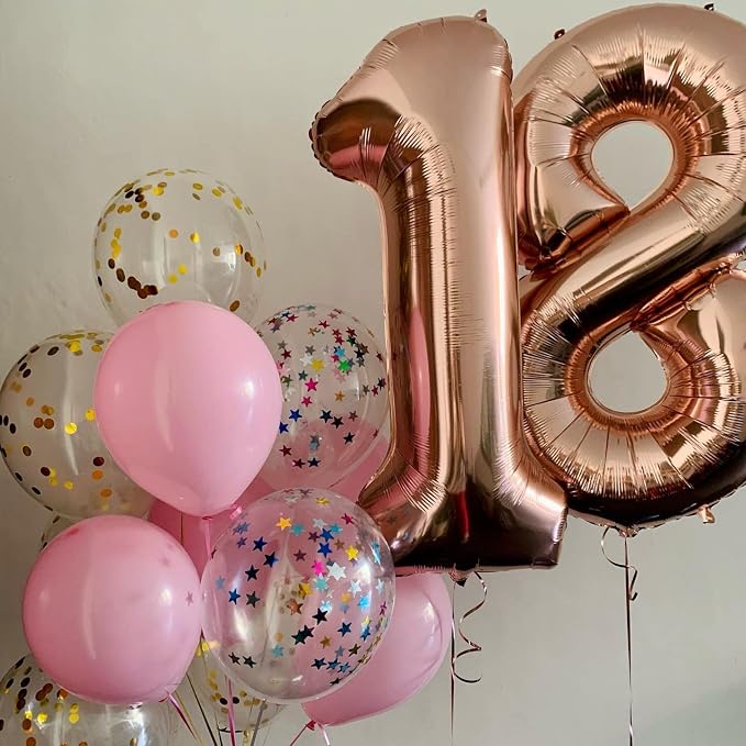 40 Inch Rose Gold 18 Number Balloons Giant 18 Balloons Rose Gold Birthday 18 - Image 3