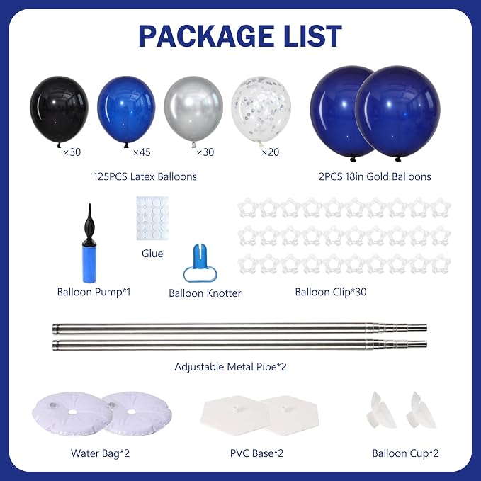 Navy Blue Black and Silver Balloon Column Stand Kit Set of 2 - Image 3