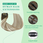 SURNEL Balayage Clip in Hair Extensions Human Hair Clip Extensions 22 Inch 7pcs 160g Walnut Brown to Ash Brown and Golden Blonde Real Human Hair Extensions Clip ins(7C#3/8/22-22'')