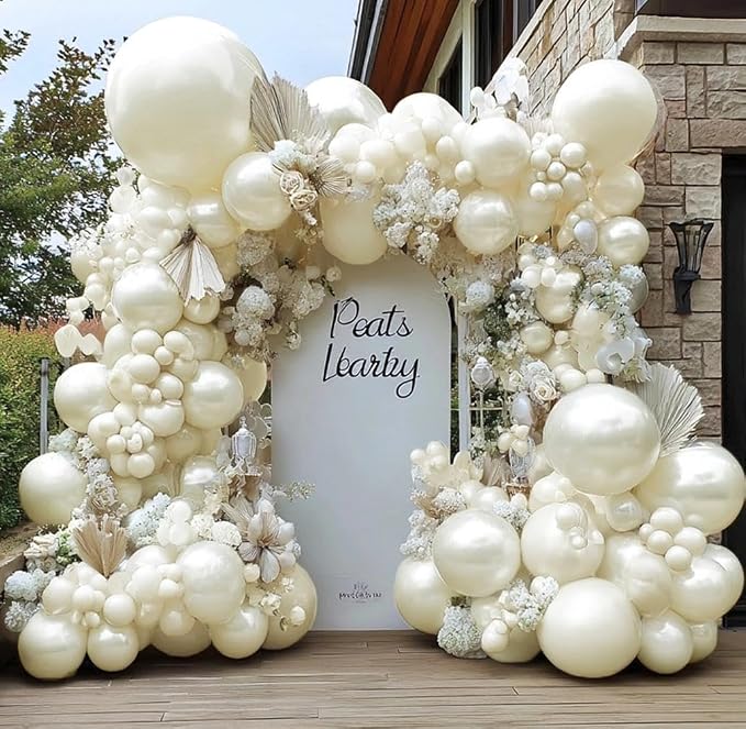 Pearl White Balloon Arch Double Stuffed Pearl White Sand Balloon Garland Kit by DOUBLELAYERBALLOON
