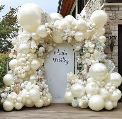 Pearl White Balloon Arch Double Stuffed Pearl White Sand Balloon Garland Kit by DOUBLELAYERBALLOON