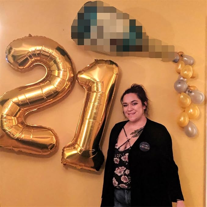 Gold 21st Birthday Balloons for Her, 40In Gold Mylar Foil Number 21 Balloons - Image 5