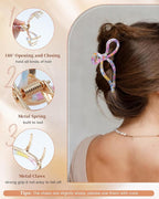 ACECHA 2 Pack Gold Metal Bow Hair Claw Clips for Women, 4.5" Colorful Non-slip Hairclips for Thick Thin Hair Claws Strong Hold Styling (Mixed Color)
