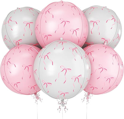 6Pcs Bow Print Round Foil Balloons, by vibzox