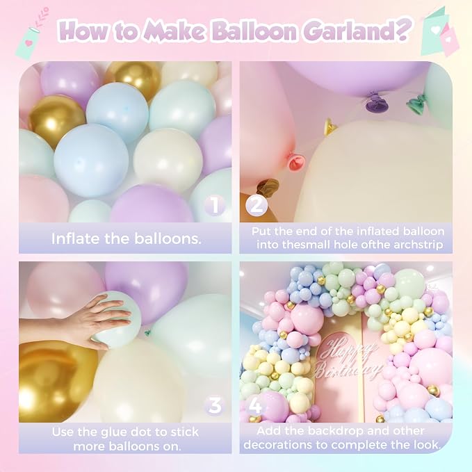 Pastel Rainbow Balloon Garland Kit 181Pcs Macaron Easter Balloon Arch Kit - Image 3
