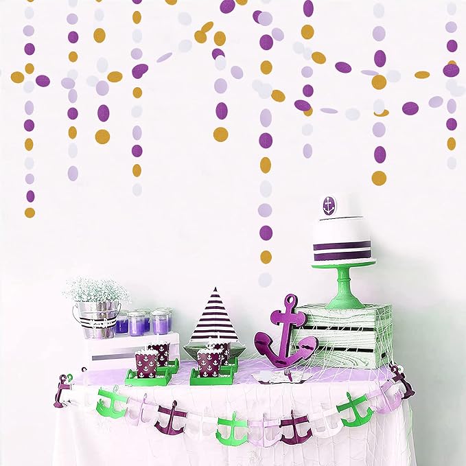White Purple-Gold Party-Decorations Paper Garland - 52ft Glitter Hanging - Image 7