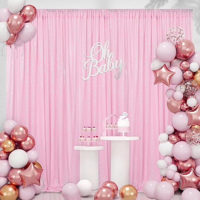 Pink Sequin Curtains Backdrop 6 Pcs 2FTx8FT Shiny Shimmer Fabric | Glitter - Image 2