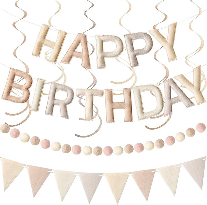 Kriyokiaa Retro Neutral Happy Birthday Banner Set, Neutral Decor | Retro by Kriyokiaa