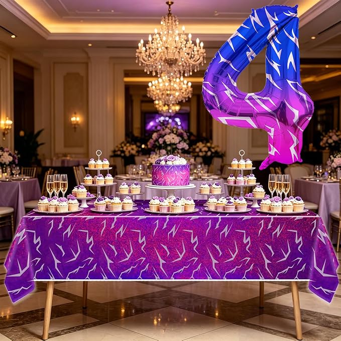 2pcs Purple Demon 54''x108'' Birthday Tablecloth and 40 Inches Number 4 Hunters - Image 5