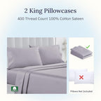 California Design Den King Size Pillowcase Set - 400 Thread Count, 100% Cotton Sateen, Set of 2 Pillow Covers, Soft and Breathable - Dusky Lavender Grey