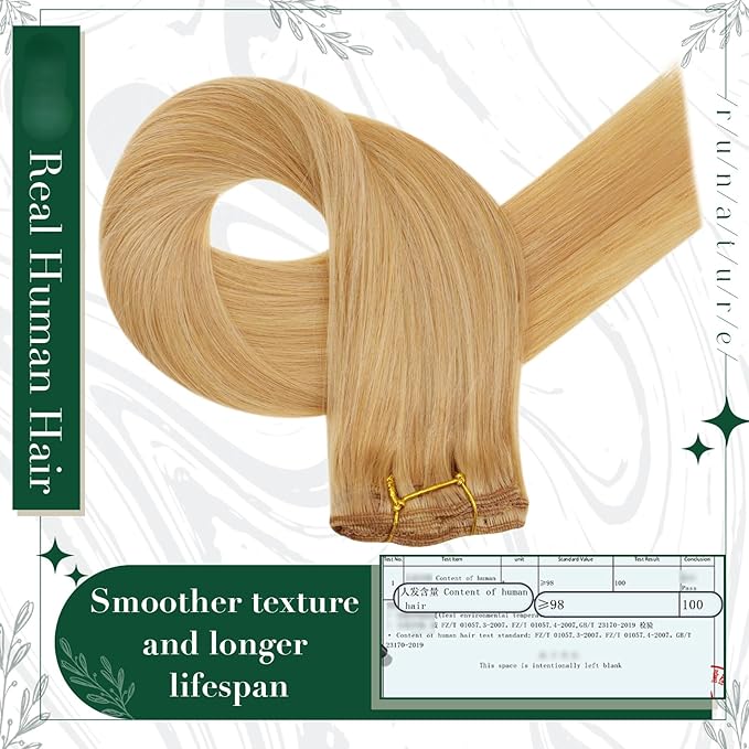 RUNATURE Clip in Hair Extensions Blonde Real Human Hair Clip in Extensions, Short Clip Hair Extensions Human Hair Blonde Highlights Remy Hair Add Hair Volume 12 Inch 50g 3pcs #16P24