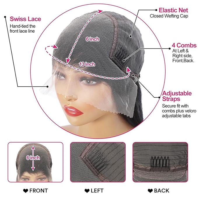 13x6 Deep Wave Lace Front Wigs Human Hair 200% Density HD Lace Front Wigs Human Hair Pre Plucked Natural Color Glueless Wig 100% Virgin Lace Front Wigs for Women（24inch）
