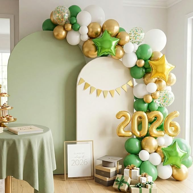Paready Green Gold Graduation Balloons Garland Arch Kit, Grad Star Balloon - Image 4
