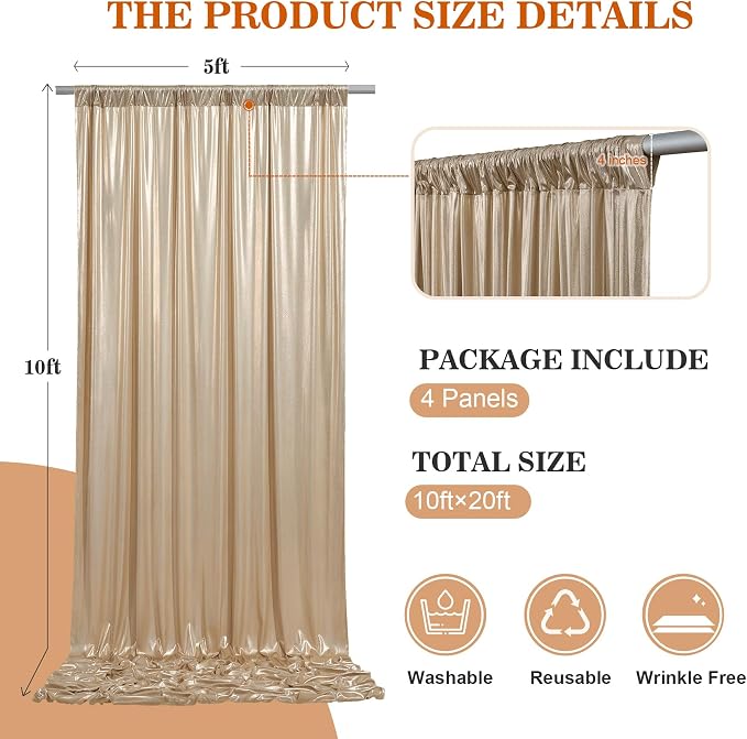 20x10ft Thick Champagne Glitter Backdrop Curtain Panels - Image 6