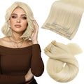 Moresoo Blonde Clip in Hair Extensions Human Hair Blonde Hair Extensions Clip ins Short Real Human Hair for Women Golden Platinum Blond Double Weft 80g/5pcs 14 inch
