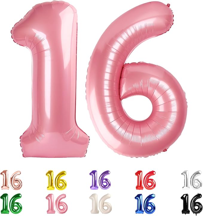 Number 16 Balloon 40Inch for 16 Year Old Birthday Decorations, Pearl Pink | by Mluchee