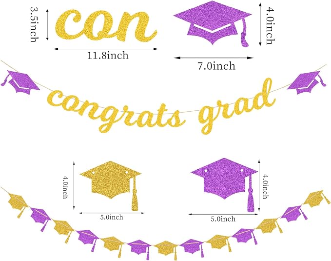 Purple-White Gold Party-Decorations Graduation Banner-Streamers - Image 3