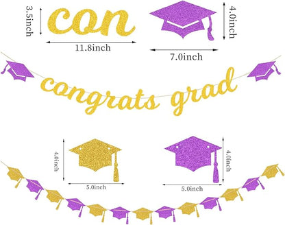 Purple-White Gold Party-Decorations Graduation Banner-Streamers - Image 3