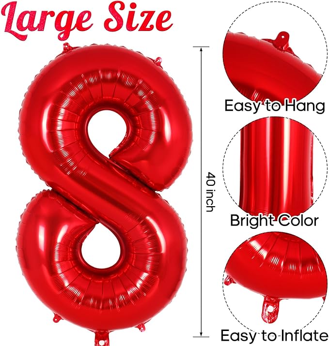 Red Number 8 Balloon 40 Inch, Big Large Foil Helium Number Balloons, Jumbo - Image 3