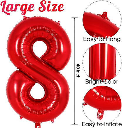 Red Number 8 Balloon 40 Inch, Big Large Foil Helium Number Balloons, Jumbo - Image 3