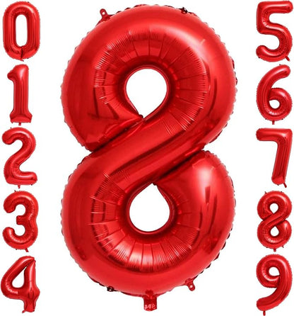 Red 8 Number Balloons, 40 Inch 8 Balloons Foil Mylar Helium Big Red 8 Balloon by BBPOOL