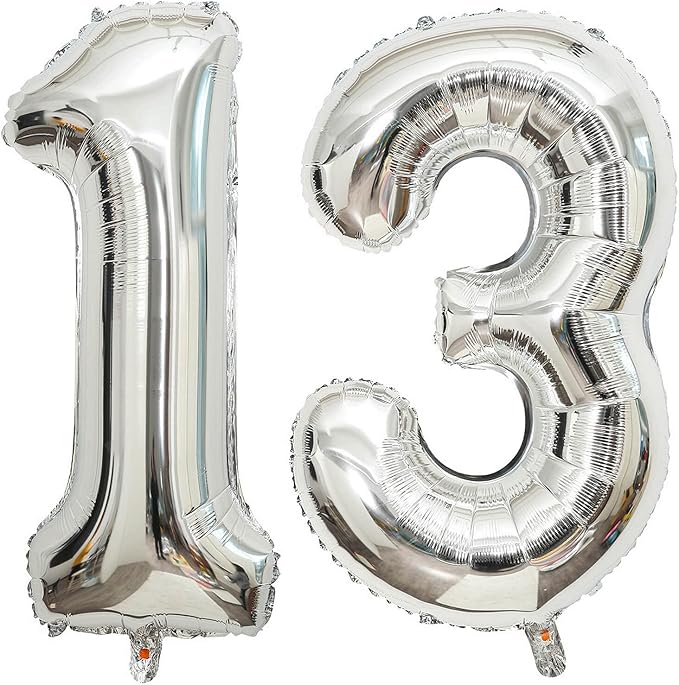 40 Inch Silver 13 Number Balloons Giant Jumbo Huge 13 or 31 Foil Mylar Helium by LHOAVWE