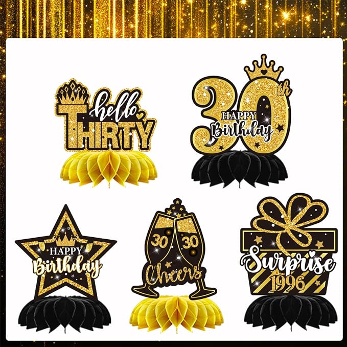 Mxdfafa 39Pcs Black Gold Glitter 30th Birthday Decorations Kit, 30th Bday Party - Image 8