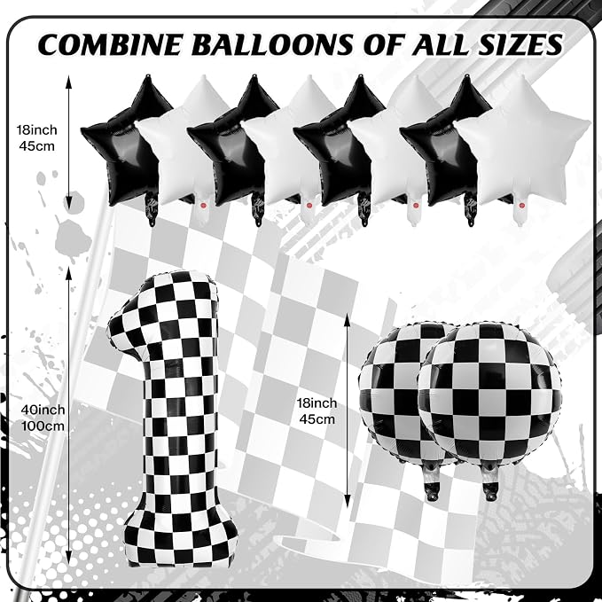 40 Inch Checkered Number Balloons 1 Black and White Foil Balloon - Image 2