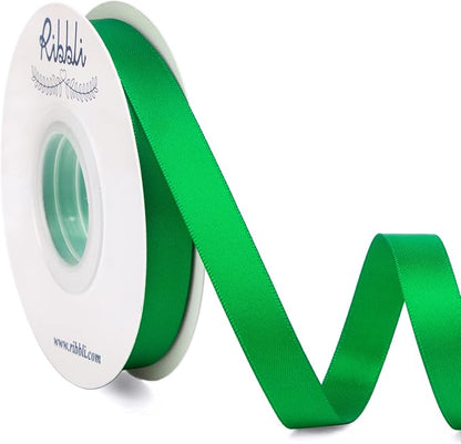 Ribbli Emerald Green Double Faced Satin Ribbon, 1/2” x Continuous 25 Yards by Ribbli