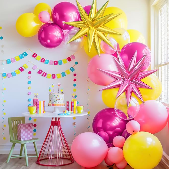 Hot Pink Yellow Balloon Arch Kit, - Image 4