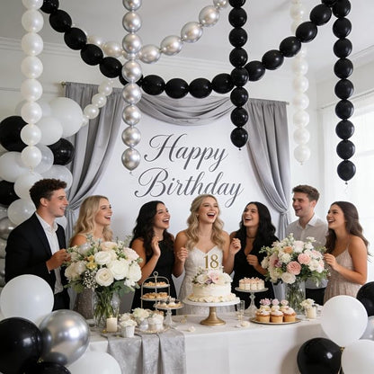 Black White and Silver Linking Balloons, Metallic Silver Quick Linked - Image 4