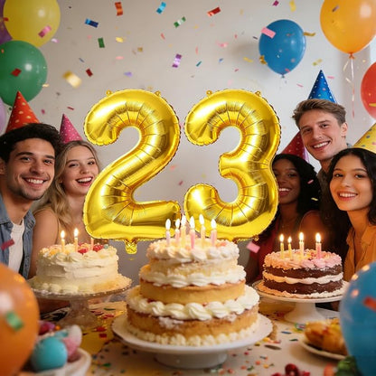 40 Inch Number 23 Balloons for 23rd Birthday Party Decorations, 0-100 Gold - Image 2