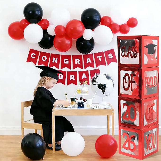 Graduation Decorations 2026, PROUD OF YOU, Class of 2026 130pcs Red and Black - Image 4