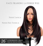 Black Mix Red Long Straight Wig for Women 26 Inches Synthetic Layered Wig Long Straight Synthetic Lace Front Wig Middle Part Synthetic Wigs for Daily Cosplay Party Use(#Black Mix Red, 26 Inch)