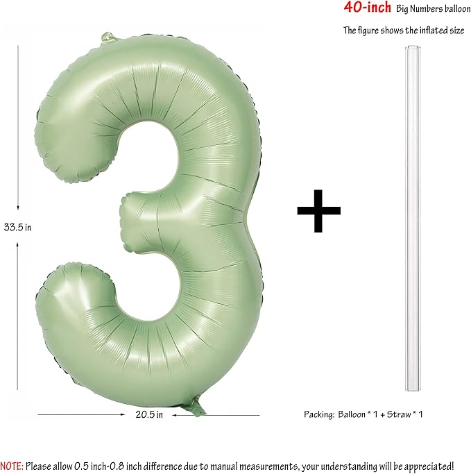 40" Olive green Number Balloon Helium Foil Mylar Balloon Birthday Digital 3 | - Image 2