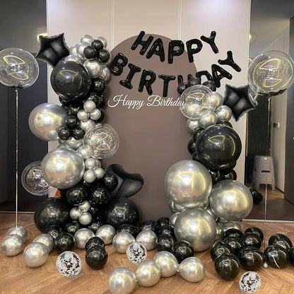 27 Pcs Black Birthday Decorations, 3D Foil Black Happy Birthday Balloon Banner - Image 6