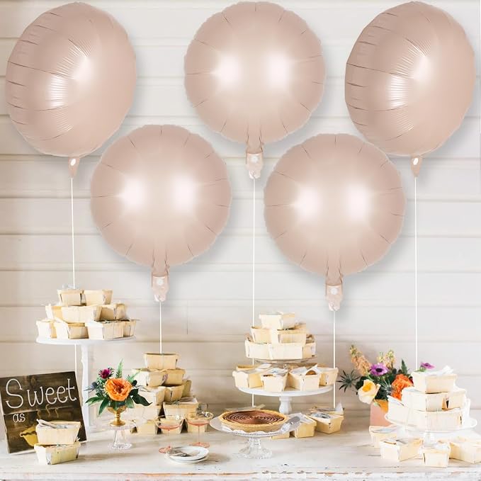 20 Pcs Beige White Round Shaped Balloons, 18 Inch Round Foil Balloon, Giant - Image 3