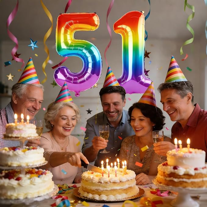 40 Inch Number 51 Balloons for 51st Birthday Party Decorations, 0-100 Rainbow - Image 2