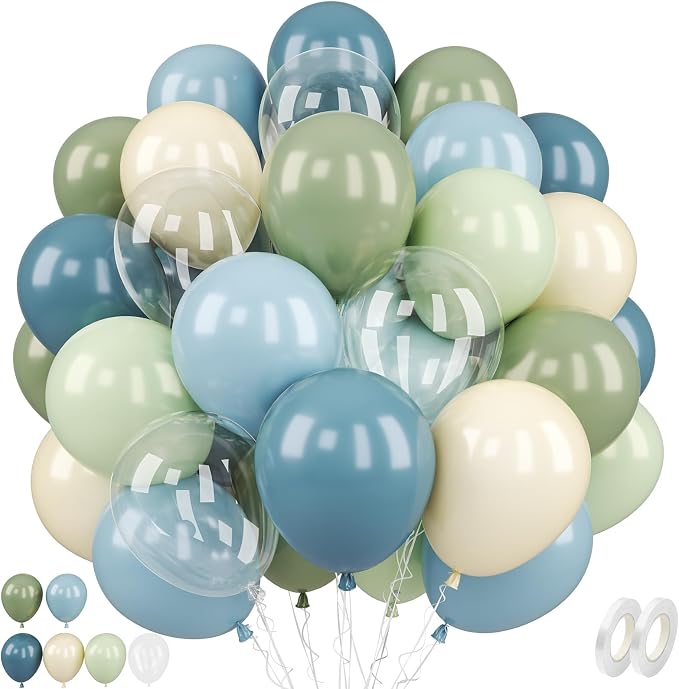 Sage Green and Blue Balloons by Paready