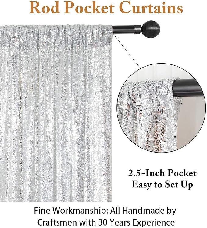 ShinyBeauty 5x7FT Silver Sequin Photo Backdrop Curtain - Image 3