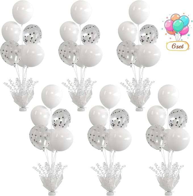 6 Set White Table Balloons Centerpiece by Suppromo