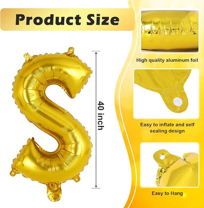 Gold Letter S Balloons, 40 Inch Large Foil Letter Balloons, Custom Phrase - Image 2