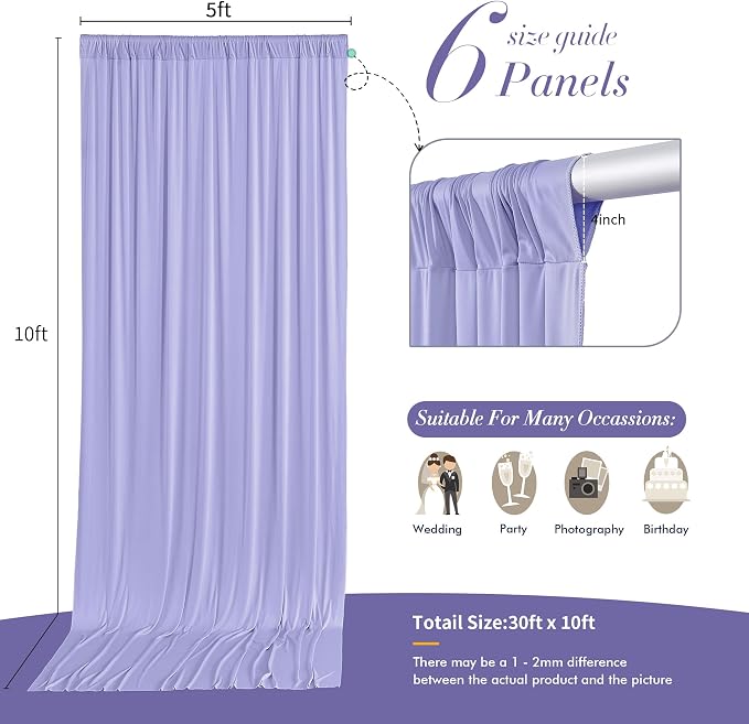 30 ft x 10 ft Wrinkle Free Lavender Backdrop Curtain - Image 5