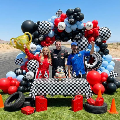 Race Car Balloons Arch Kit -162Pcs Trophy, Wheels and Red Black Blue Balloon - Image 3