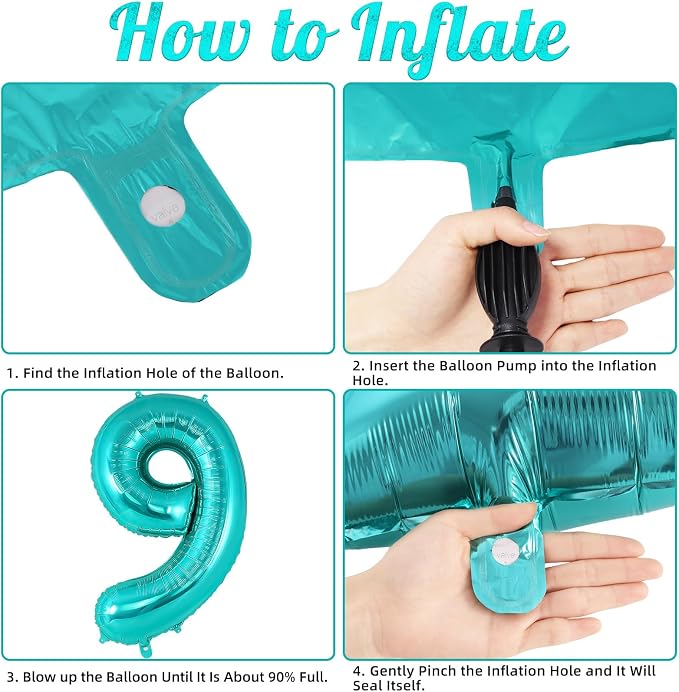 Teal Blue Number 9 Balloon, 40 Inch Big Large Foil Helium Number Balloons - Image 7