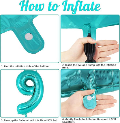 Teal Blue Number 9 Balloon, 40 Inch Big Large Foil Helium Number Balloons - Image 7