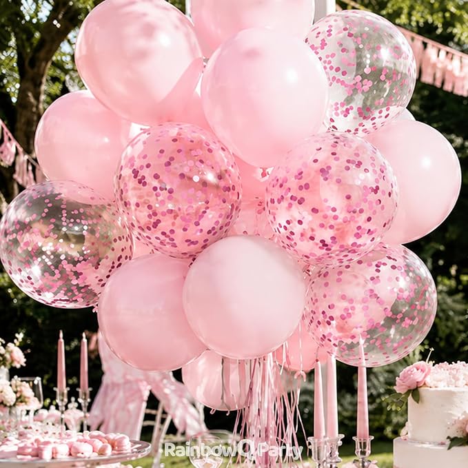 RainbowQ Pastel Pink Balloons 55Pcs 12 Inch Confetti Latex Helium Balloon | - Image 5