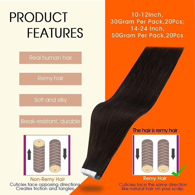 Full Shine Brown Tape in Hair Extensions Real Human Hair 20 Inch Skin Weft Seamless Pu Human Hair Extension 20 Pcs 50Gram Thick End Straight Hair Remy Tape in Hair Extensions Add length for Women
